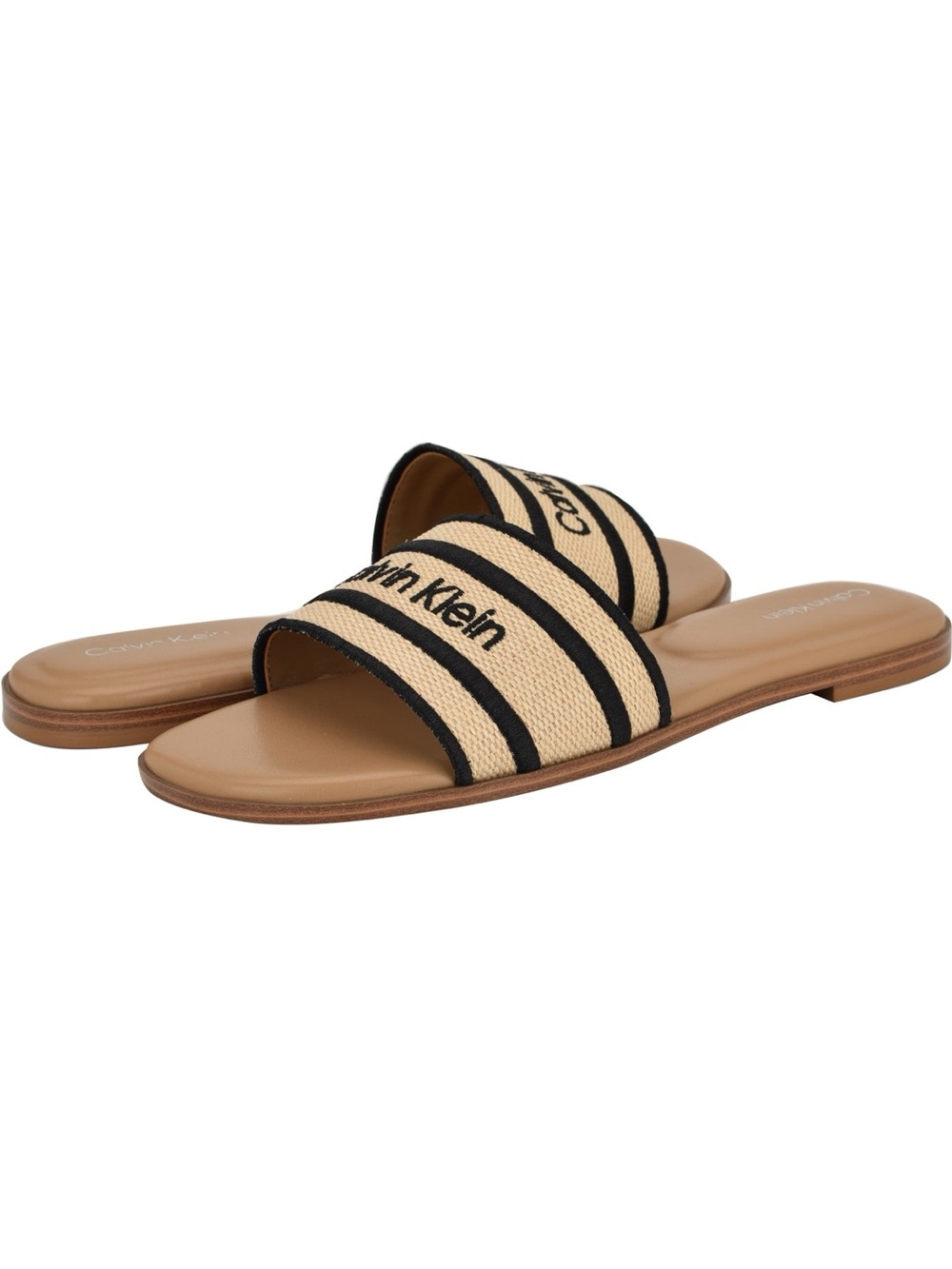 Calvin Klein Women's Kendell Logo Band Flat Slip-On Sandals- Light Natural/Black